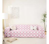 Homewish Geometric Checkered Sofa Cover Pink White Buffalo Plaid Couch Cover Cute Checkerboard Couch Protector For Kids Dogs Fashion Gingham Grid Sofa Protector 180x381