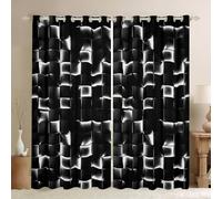 Homewish Geometric Checkered Window Drapes 2 Panels 66 x 90 Inch Neon Black White Blackout Curtains for Kids Boys Teen Men Gamer Room Decor, Abstract Ombre Plaid Grids Window Curtains