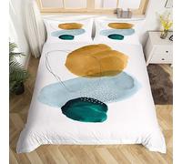 Homewish Geometric Duvet Cover Double Vintage Minimalism Bedding Set, Mid Century Comforter Cover Abstract Polka Dots Bed Set, Aesthetic Lines Bedding Beige Dark Green White Grey 3-Piece