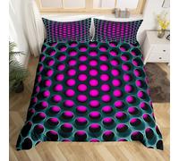 Homewish Geometric Duvet Cover Purple Green King Bedding Sets for Girls Adult Women Men,Modern Stereoscopic Dense Hole Comforter Cover Abstract Geometrical Quilt Cover Zipper 3 Pcs