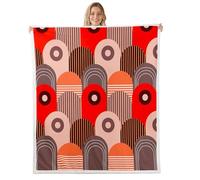 Homewish Geometric Fleece Blanket Throw 127x152cm Boho Warm Plush Sherpa Blanket Circle Modern Mid Century Fuzzy Plush Throw Bohemia Stripe Retro Red for Bed Sofa Couch