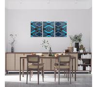 Homewish Geometric Grids Canvas Wall Art Set of 3 Modern Minimalist Wall Decor for Living Room Bedroom Geometric Check Pattern Artwork Posters Blue and Black Painting 12x16 Inch