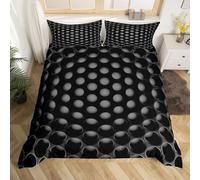 Homewish Geometric King Comforter Cover for Boys Men,Retro Black Grey Kids Bedding Set,3D Stereoscopic Dense Hole Duvet Cover Abstract Bed Set Reversible Black 2 Pillow Cases