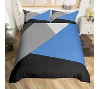 Homewish Geometric Patchwork King Size Duvet Cover Set with 2 Pillowcases - 100% Soft & Breathable Polyester, Zip Closure - Blue Grey Triangle Bedding - Modern Simple Pattern with Black Reverse