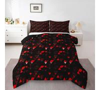 Homewish geometric red Double Comforter - Red and Black Triangle Bedding Set neon Duvet Set - modern geometric Coverless Duvet