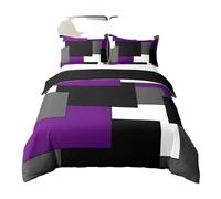 Homewish Geometric Square 100% Cotton Duvet Cover Super King For Kids Teens Adults,Modern Abstract Bedding Set,Purple Black White Bed Set,Minimalist Quilt Cover with 2 Pillowcases Bedroom Decor