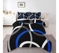 Homewish Geometric Striped Single Duvet Set - Blue Minimalist Stripes Bedding Set Abstract Circle Striped Quilt Set - Modern Lines Aesthetic Coverless Duvet
