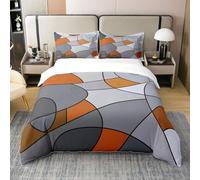 Homewish Geometric Swirls 100% Cotton Duvet Cover for Teens Adult,Orange Black Grey Comforter Cover for Boys Girls,Modern Stripe Cross Lines Bedding Set,Abstract Graphic Bedspread Cover,Double