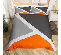 Homewish Geometric Triangle Duvet Cover Set with 2 Pillowcases - Super King Size, 100% Soft & Breathable Polyester, Zip Closure - Orange Gray Bedding - Modern Simple Pattern with Black Reverse