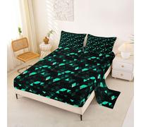 Homewish Geometric Turquoise Black Bedding Set Single black neon Bed Sheets light honeycomb triangle Sheet Set - geometric abstract Fitted Top Sheets 3 Piece