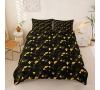 Homewish Geometric Yellow Black Triangle Super King Bedding Set abstract geometric Duvet Cover Light neon Honeycomb Quilt Cover modern three-sided polygon Bed Sets