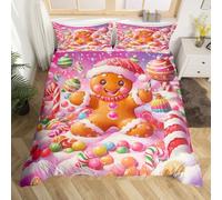 Homewish Gingerbread Bedding Single Candy Duvet Cover Set Pink Girly Dreamy Ombre Kawaii Christmas Festival Cute Quilt Cover Snowflake Brown Kids Warm Soft Bedclothes Bed Sets