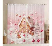 Homewish Gingerbread House Curtains For Bedroom, Christmas Gingerbread Blackout Curtains Pink Festive Holiday Window Drapes Vintage Christmas Decor Window Treatments 2 Panel Sets 66 x 90 Inch