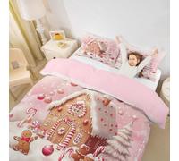 Homewish Gingerbread House Duvet Cover Christmas Gingerbread Bedding Set,Pink Festive Holiday Bed Cover Vintage Christmas Decor Bed Set King