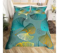 Homewish Ginkgo Leaves Bedding Set Yellow Teal Ginkgo Biloba Leaf Comforter Cover For Boys Girls Botanical Duvet Cover Super King Rural Pastoral Style,Luxury Jungle Plant Ginkgo Folium Room Decor