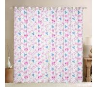 Homewish Girls Blue Pink Bowknot Window Curtains 52 x 63 Inch 2 Panel Sets - Pink Ribbon Bow Blackout Curtains,Bows Princess Window Treatment Drape,Fancy Fashion Girly Aesthetic Cute Preppy
