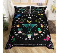 Homewish Girls Butterfly Comforter Cover Rainbow Floral Bed Set For Girls Women, Vintage Moon Phase Duvet Cover Super King Glitter Stars Bedding Sets, Botanical Plants Bedspread Cover Black Decor