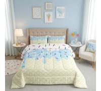 Homewish Girls Ice Cream Twin Size Comforter Set,Kids Blue White Cream Cake Decor All Season Bedding Set,Teens Colorful Candy Comforter,Children Desserts Decor Quilt Set Bedroom Collection 2Pcs