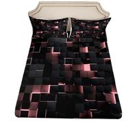 Homewish Girls Pink And Black Bed Sheets Single,Neon Abstract Geometric Teen Girl Bedding Set,Glowing Plaid Check Kids Fitted Sheet Stereoscopic Grid Square Sheets 1 Pillow Case