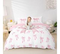 Homewish Girls Pink Bow Bed Set Kawaii Pink Princess Duvet Cover Cot Purple and White Bowknot Bedding Set Dreamy Fairy Tales Quilt Cover for Kids Women