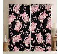 Homewish Girls Pink Bow Blackout Curtains,2 Panels,52 x 63 Inch Kids Black And Pink Window Curtains,Cute Cowgirls Boots Window Treatments Drapes for Bedroom for Kids Teen Girl Dreamy Princess Curtain