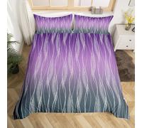 Homewish Girls Purple Ombre Bedding Set Double Size Purple Lilac Black Comforter Cover Teen Women Abstract Gradient Geometric Duvet Cover Modern Wavy Stripe Quilt Cover Fashion Room Decor Zipper