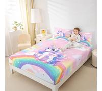 Homewish Girls Unicorn Bed Sheets Double Size Bedding Set For Kids Teen Women,Cute Cartoon Unicorn Sheet Set Colorful Rainbow Kawaii Animal Bed Sheet Set 4 Piece