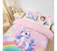 Homewish Girls Unicorn Quilt Cover King Size Bedding Set For Kids Teen Women,Cute Cartoon Unicorn Duvet Cover Colorful Rainbow Kawaii Animal Quilt Cover Room Decor