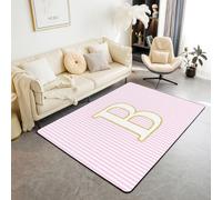 Homewish Girly Pink Alphabet B Area Rugs 150x200cm for Bedroom Living Room - Abstract Stripes Striped Floor Carpet Cute Initial Letter Large Rugs Trendy Fashion Monogrammed Non Shedding Carpet