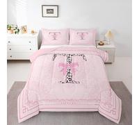 Homewish Girly Pink Bowknot Single Duvet Set - Aesthetic Leopard Initial T Bedding Set Coquette Cheetah Ribbon Bow Quilt Set - Cute Princess Floral Bowtie Coverless Duvet