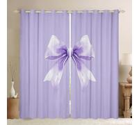 Homewish Girly Purple Princess Window Curtains 66 x 72 Inch 2 Panel Sets - Dreamy Watercolor Bow Blackout Curtains Romantic Princess Style Window Treatment Drape Simple Sweet Bow Tie