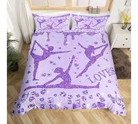Homewish Glitter Gymnastics Duvet Cover Double Purple Sequins Diamond Bedding Set for Gymnast,Gymnastics Lover Comforter Cover for Teen Girls Women Love Hearts Stars Bed Set Bedroom Decor 3 Pcs
