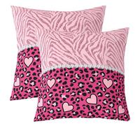 Homewish Glitter Leopard Heart Cushion Covers 55 x 55 cm Set of 2 | Retro Zebra Decorative Throw Pillow Cases for Living Room - Dreamy Girls Square Pillowcase Modern for Sofa