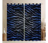 Homewish Glitter Y2K Blue Tiger Print Window Curtains 66 x 90 Inch 2 Panel Sets - Wild Tiger Pattern Blackout Curtains Simulated Animal Printed Window Treatments Drapes Tigerish for Bedroom