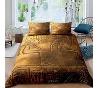 Homewish Gold Egyptian Print Duvet Cover Ancient Egypt Style Comforter Cover Old Egypt Hieroglyphics Pattern Bedding Set For Kids Adults Man Egyptian Civilization Bedspread Sofa Decor Single