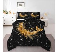 Homewish Gold Moon Single Coverless Duvet Set Polyester | Space Starry Sky Duvet with 1 Pillowcase Rustic Floral Butterfly Quilt Blanket Bedding Set