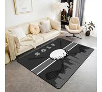 Homewish Golf Living Room Rugs 5x7 for Men Golf Printed Carpet for Boys, Sport Game Area Rug Non Slip Gaming Gamer Decorative Washable Rug Home Decorative, Black Gray