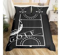 Homewish Golf Print Duvet Cover Double for Men Sports Theme Bedding Sets, Black White Comforter Cover Ball Gamer Bed Set, Cartoon Golf Course Bedding Lightweight Ultra Soft 3 Pieces(Black Reversible)