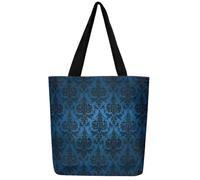 Homewish Gothic Canvas Tote Bag, Adults Black Damask Shoulder Bag for Women Victorian Reusable Grocery Shoulder Bag, Vintage Baroque Goth Antique Black Floral Bohemian Decor, Blue