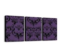 Homewish Gothic Canvas Wall Art Purple Black Moth Goth Framed Wall Decor For Bedroom Living Room Bathroom Vintage Damask Boho Poster Prints 40x30cmx3Pcs,Exotic Floral Animal Pictures