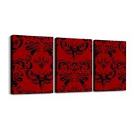 Homewish Gothic Canvas Wall Art Red Black Moth Goth Framed Wall Decor For Bedroom Living Room Bathroom Vintage Damask Boho Poster Prints 40x30cmx3Pcs,Exotic Floral Animal Pictures