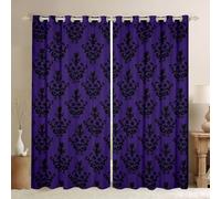 Homewish Gothic Curtains Adults Damask Blackout Curtains,Victorian Curtains & Drapes 2 Panels 66x90 Vintage Goth Window Curtains Antique Black Floral Bohemian Decor,Black Lavender Purple
