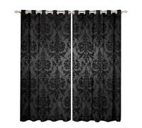 Homewish Gothic Curtains for Living Room Adults Black Damask Blackout Curtains,Victorian Curtains & Drapes 2 Panels 66x90 Vintage Goth Window Curtains Antique Black Floral Bohemian Decor,Grey