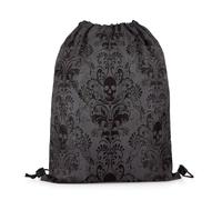 Homewish Gothic Damask Drawstring Backpack,Sugar Skull Drawstring Bags,Black Grey Draw String Back Bag 33 x 40 cm,Victorian Floral Goth String Backpack Waterproof