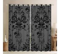 Homewish Gothic Dragon Dreamcatcher Blackout Curtains for Bedroom, Black and Grey Damask Window Curtains 2 panel Sets 46 x 54 Inch,Antique Decor Goth Boho Vintage Floral Window Treatments Drapes