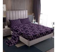 Homewish Gothic Dragonfly Purple Damask Bed Sheets King for Tween Boys Girls | Goth Vintage Floral Sheet Set Victorian Bedding Set - Fitted Flat Sheets 4 Piece