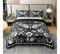 Homewish Gothic Duvet Cover Double Set Butterfly Coton Bedding Set for Young Boys | Rustic Aesthetic Animal Quilt Cover Galaxy Vintage Floral Bed SetsBlack Goth Decor