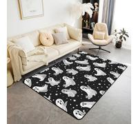 Homewish Gothic Ghost 100x150 cm Area Rug, Black and White Rugs for Living Room Horror Silhouette Washable Rug, Spooky Dark Shadows Carpet Indoor Floor Mat