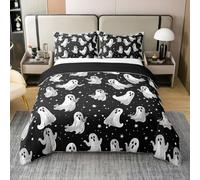 Homewish Gothic Ghost Duvet Cover Set Black and White Cotton Comforter Cover, Horror Silhouette Super King Bedding Set, Spooky Dark Shadows Bed Sets