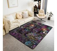Homewish Gothic Skull Area Rug 100x150 cm Vintage Witchy Living Room Rugs Spooky Magic Bookshelf Decorative Carpet Black Retro Wizard Mysterious Cool Indoor Floor Mat